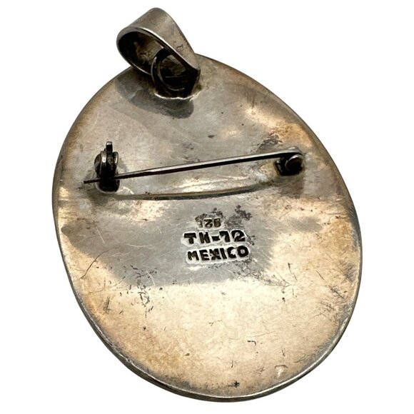 Vintage Taxco Mexico Sterling Silver Obsidian Oval Pendant Brooch Combo Signed - Picture 3 of 9